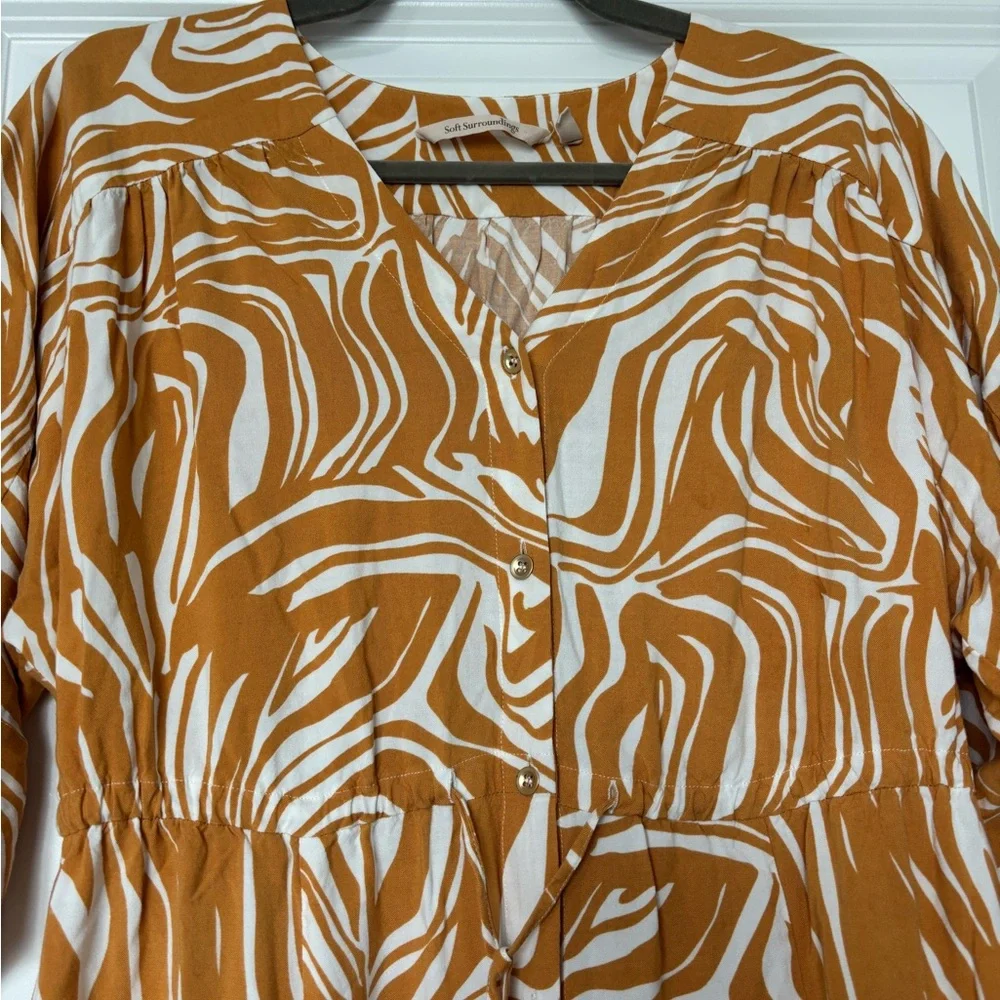 Soft Surroundings yellow‎ zebra print midi shirt dress size small